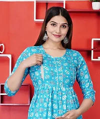 Attractive Blue Cotton Printed Maternity Kurti For Women-thumb4