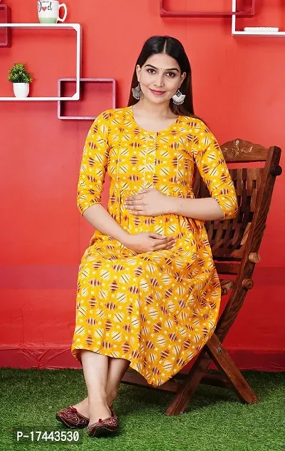 Attractive Yellow Cotton Printed Maternity Kurti For Women