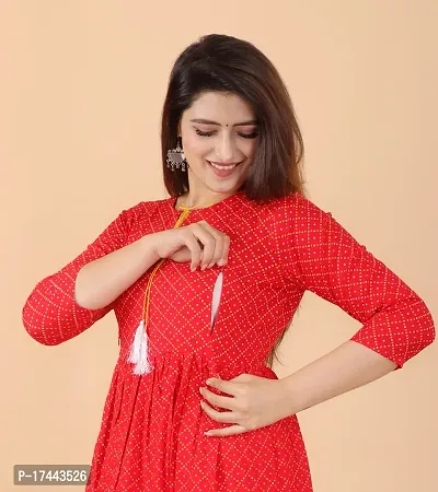 Attractive Red Cotton Printed Maternity Kurti For Women-thumb5