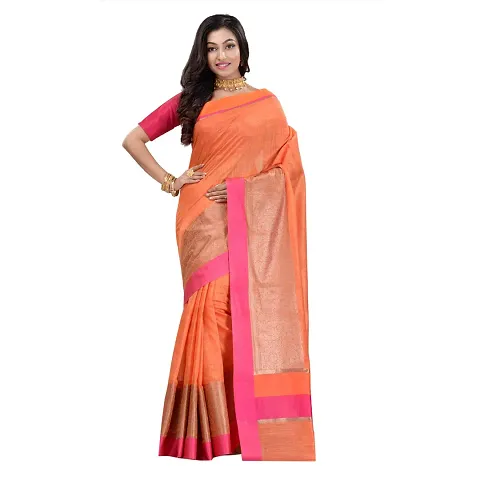 TANI BANA Banarasi Banarasi Handloom Saree Orange Colour with Blouse for Womens