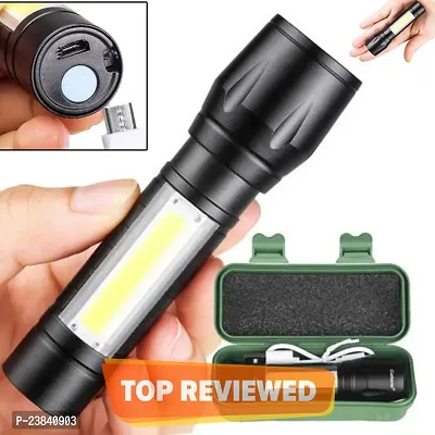 Waterproof Laser LED Metal Body Rechargeable 3 Mode Flashlight Torch Table Lamp COB Outdoor Lamp Search Light 9W USB Charging-thumb0