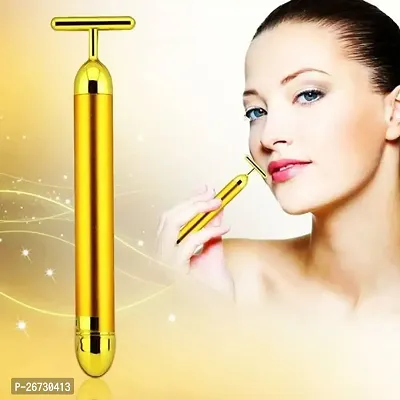 Golden Energy Beauty bar massager 24 k Gold Electric Vibration Facial Massage Roller Waterproof Face Skin Care T-Shaped Anti Wrinkle Golden Massager Skin Care