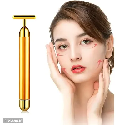 Golden Energy Beauty bar massager 24 k Gold Electric Vibration Facial Massage Roller Waterproof Face Skin Care T-Shaped Anti Wrinkle Golden Massager Skin Care