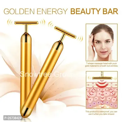 Golden Energy Beauty bar massager 24 k Gold Electric Vibration Facial Massage Roller Waterproof Face Skin Care T-Shaped Anti Wrinkle Golden Massager Skin Care