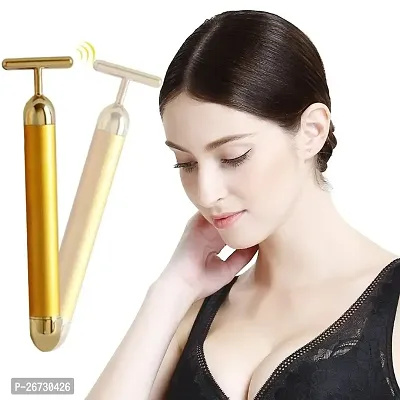 Golden Energy Beauty bar massager 24 k Gold Electric Vibration Facial Massage Roller Waterproof Face Skin Care T-Shaped Anti Wrinkle Golden Massager Skin Care