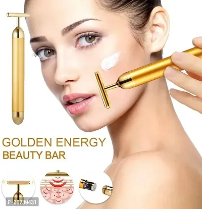 Golden Energy Beauty bar massager 24 k Gold Electric Vibration Facial Massage Roller Waterproof Face Skin Care T-Shaped Anti Wrinkle Golden Massager Skin Care