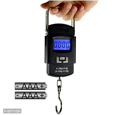 hanging weight machine- easy to hold wide soft handle, 50 kg, extra strap and pouch included - portable digital weighing scale for gas cylinder, luggage, suitcase and bag for flight and travel(black)-thumb0