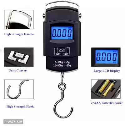 hanging weight machine- easy to hold wide soft handle, 50 kg, extra strap and pouch included - portable digital weighing scale for gas cylinder, luggage, suitcase and bag for flight and travel(black)