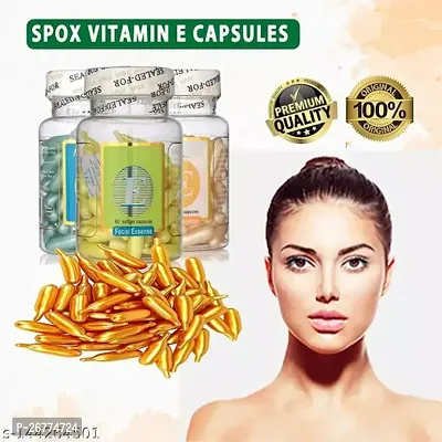 Aloe Vera and Vitamin E Capsules Facial Oil 60 Soft Gel Capsule Vitamin E  Aloe Vera Face Glowing, Skin Whitening Eyes for Acne Scars, Wrinkles, Moisturizer, Dark Circles-thumb0