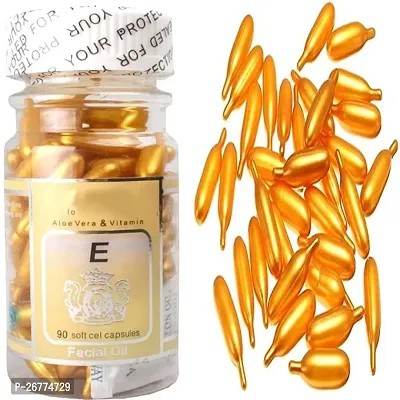 Aloe Vera and Vitamin E Capsules Facial Oil 60 Soft Gel Capsule Vitamin E  Aloe Vera Face Glowing, Skin Whitening Eyes for Acne Scars, Wrinkles, Moisturizer, Dark Circles-thumb0