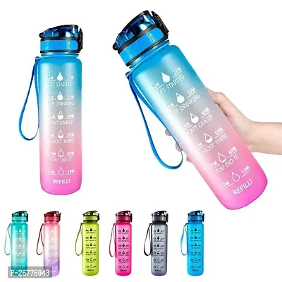 Unbreakable Motivational Water Bottle with Time Marker Sipper Strap Straw and Stickers, Leakproof Durable BPA Free Non-Toxic for Office Gym Travel Sports School for Kids Adults, Random Color