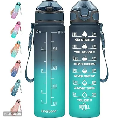 Unbreakable Motivational Water Bottle with Time Marker Sipper Strap Straw and Stickers, Leakproof Durable BPA Free Non-Toxic for Office Gym Travel Sports School for Kids Adults, Random Color