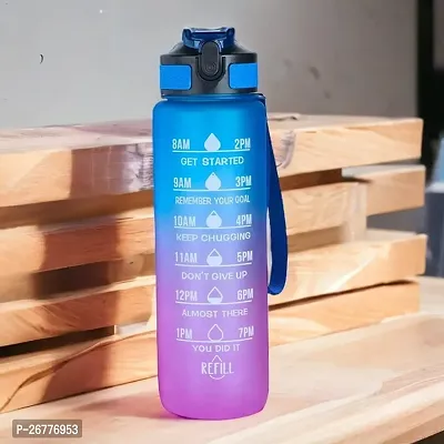 Unbreakable Motivational Water Bottle with Time Marker Sipper Strap Straw and Stickers, Leakproof Durable BPA Free Non-Toxic for Office Gym Travel Sports School for Kids Adults, Random Color