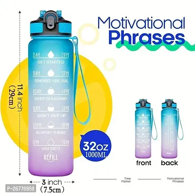 Unbreakable Motivational Water Bottle with Time Marker Sipper Strap Straw and Stickers, Leakproof Durable BPA Free Non-Toxic for Office Gym Travel Sports School for Kids Adults, Random Color