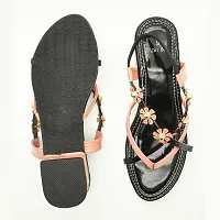 Elegant Black Leather Self Design Sandals For Women-thumb4