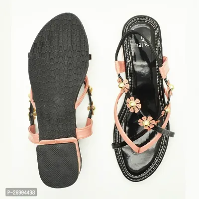 Elegant Black Leather Self Design Sandals For Women-thumb5