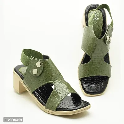Elegant Green Leather Self Design Sandals For Women