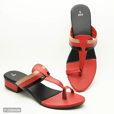 Elegant Red Leather Self Design Sandals For Women