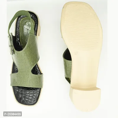 Elegant Green Leather Self Design Sandals For Women-thumb5