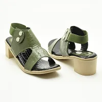 Elegant Green Leather Self Design Sandals For Women-thumb3