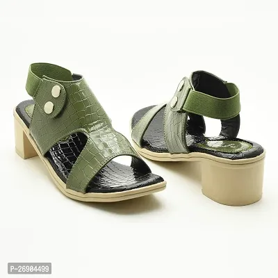 Elegant Green Leather Self Design Sandals For Women-thumb4