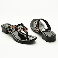 Elegant Black Leather Self Design Sandals For Women-thumb2