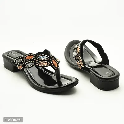 Elegant Black Leather Self Design Sandals For Women-thumb3