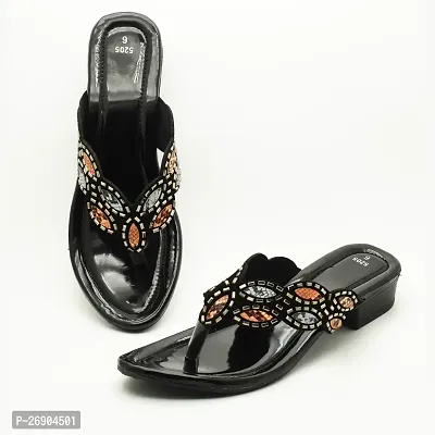 Elegant Black Leather Self Design Sandals For Women-thumb0