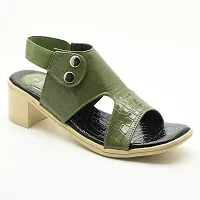 Elegant Green Leather Self Design Sandals For Women-thumb1