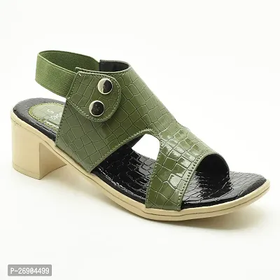 Elegant Green Leather Self Design Sandals For Women-thumb2