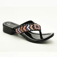 Elegant Black Leather Self Design Sandals For Women-thumb1