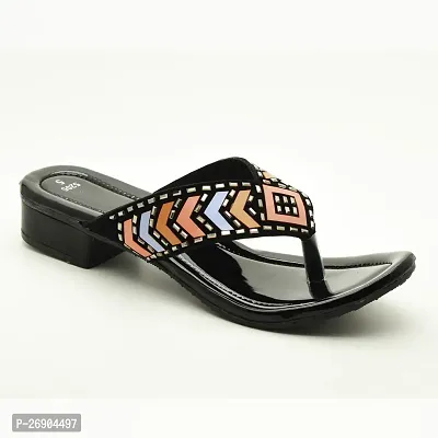 Elegant Black Leather Self Design Sandals For Women-thumb2