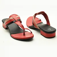 Elegant Red Leather Self Design Sandals For Women-thumb3