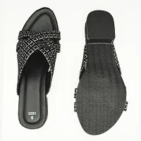 Elegant Black Leather Self Design Sandals For Women-thumb4