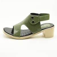 Elegant Green Leather Self Design Sandals For Women-thumb2