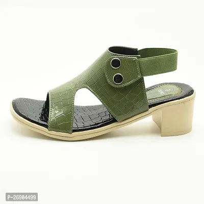 Elegant Green Leather Self Design Sandals For Women-thumb3