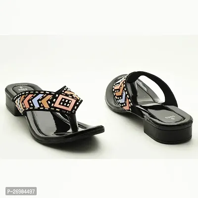 Elegant Black Leather Self Design Sandals For Women-thumb4