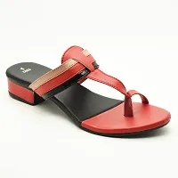 Elegant Red Leather Self Design Sandals For Women-thumb1