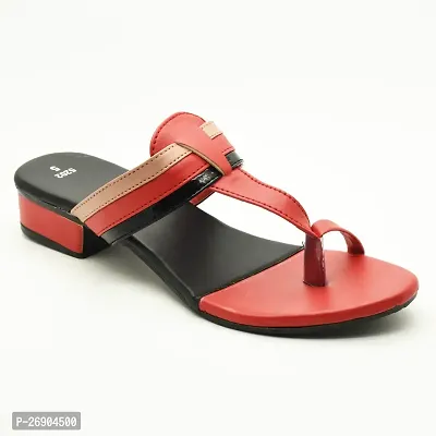 Elegant Red Leather Self Design Sandals For Women-thumb2