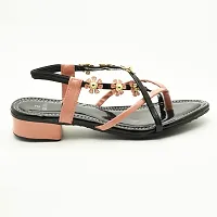 Elegant Black Leather Self Design Sandals For Women-thumb2