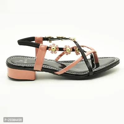 Elegant Black Leather Self Design Sandals For Women-thumb3