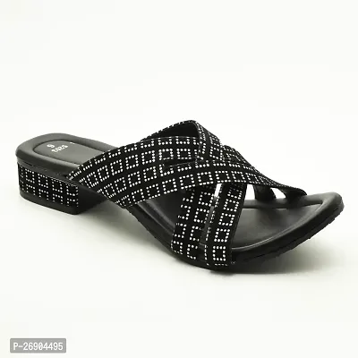 Elegant Black Leather Self Design Sandals For Women-thumb2