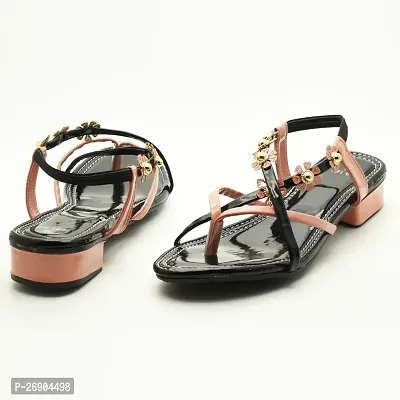 Elegant Black Leather Self Design Sandals For Women-thumb4