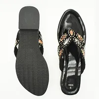 Elegant Black Leather Self Design Sandals For Women-thumb4