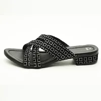 Elegant Black Leather Self Design Sandals For Women-thumb2