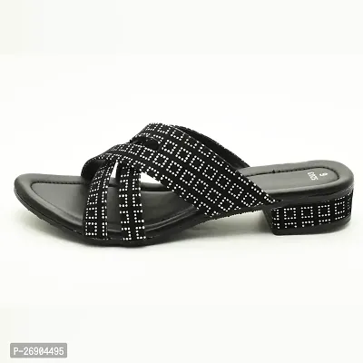 Elegant Black Leather Self Design Sandals For Women-thumb3