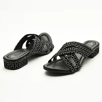 Elegant Black Leather Self Design Sandals For Women-thumb3