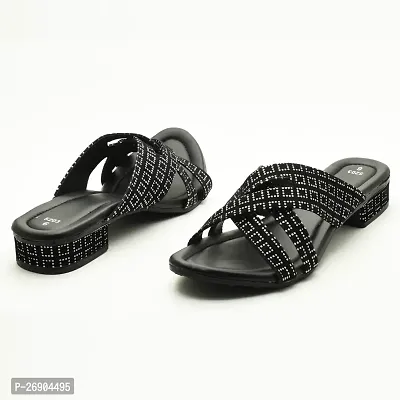 Elegant Black Leather Self Design Sandals For Women-thumb4