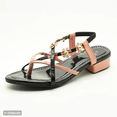 Elegant Black Leather Self Design Sandals For Women-thumb2