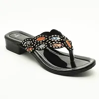 Elegant Black Leather Self Design Sandals For Women-thumb1